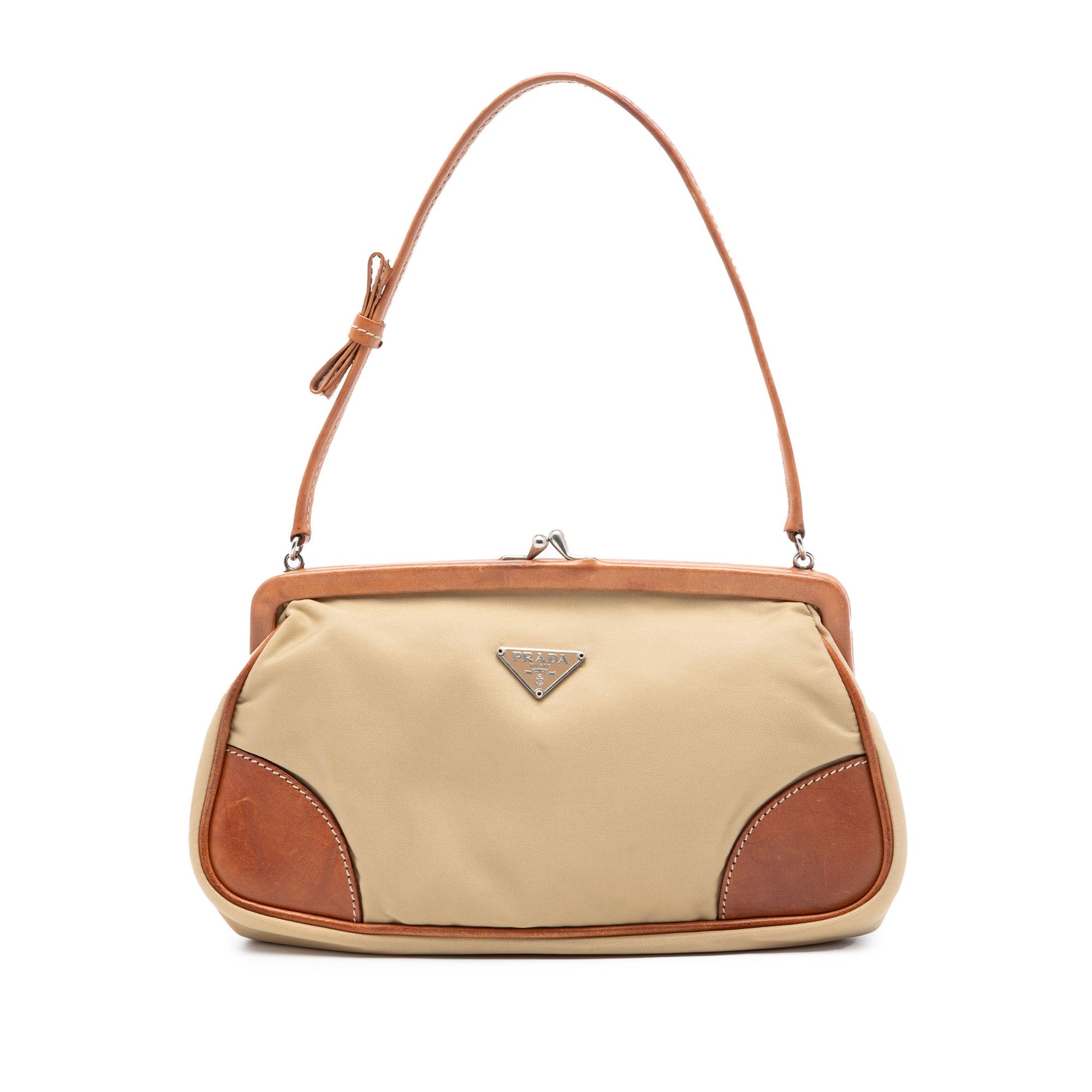 Prada Leather Trimmed Tessuto Kisslock Frame Pochette