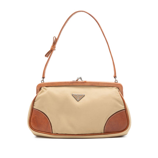 Prada Leather Trimmed Tessuto Kisslock Frame Pochette