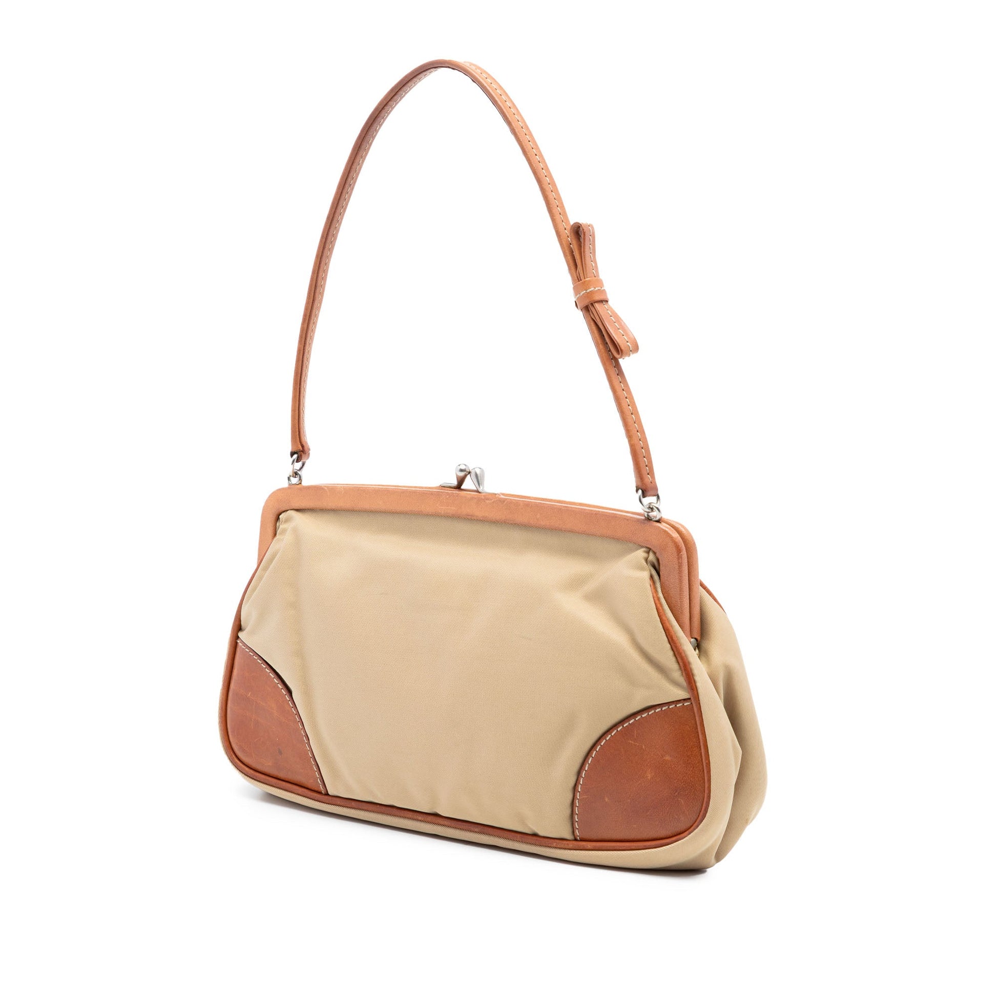 Prada Leather Trimmed Tessuto Kisslock Frame Pochette