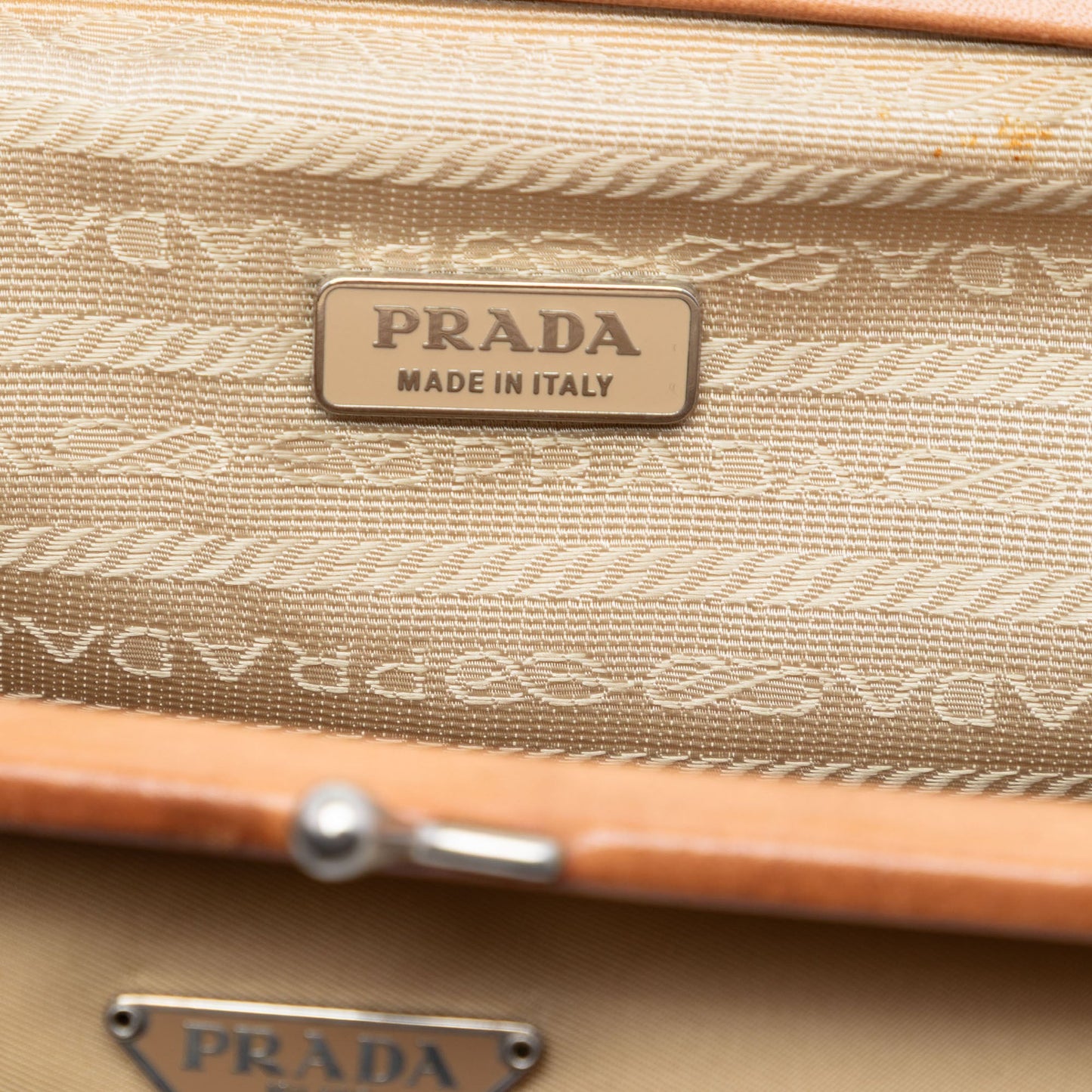 Prada Leather Trimmed Tessuto Kisslock Frame Pochette