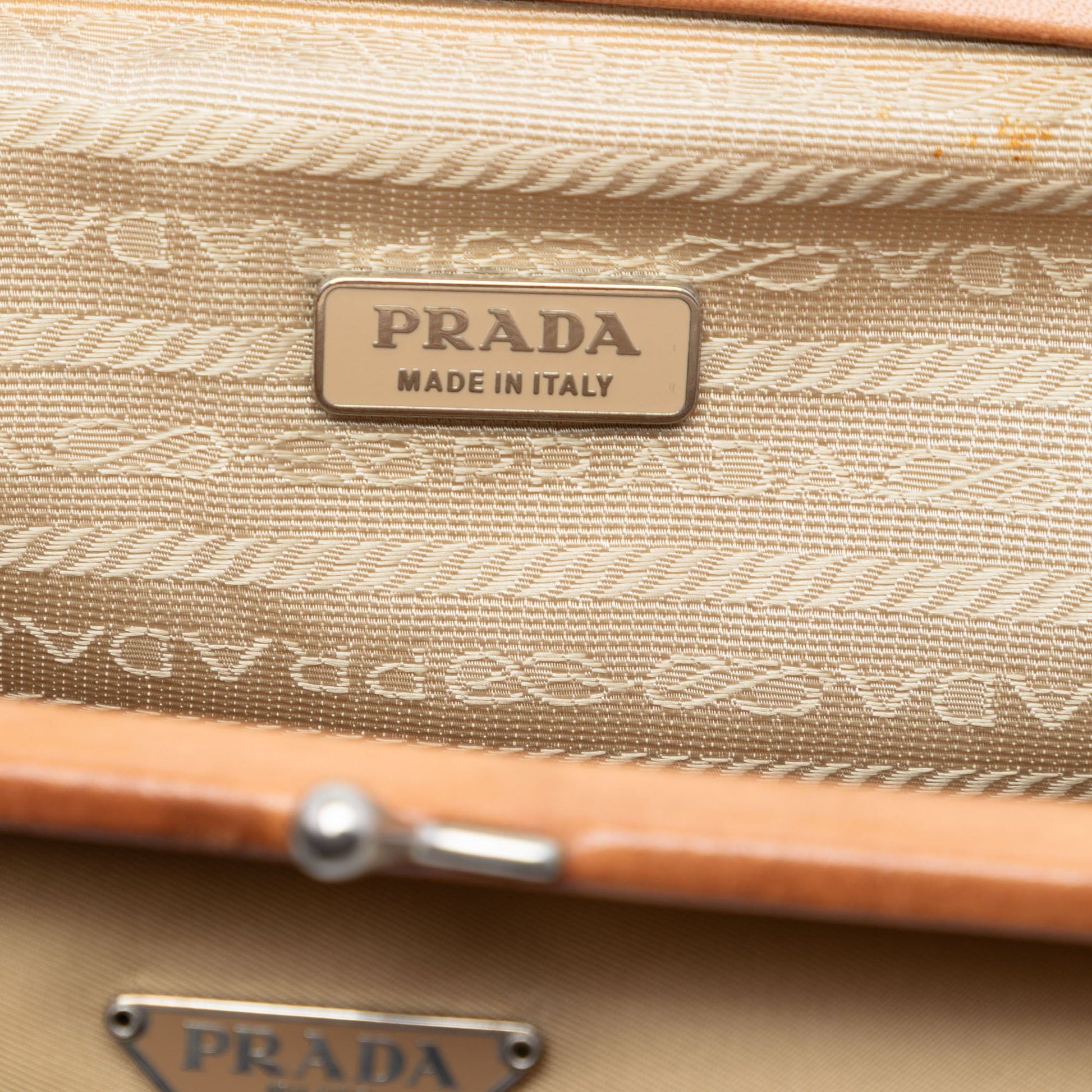 Prada Leather Trimmed Tessuto Kisslock Frame Pochette