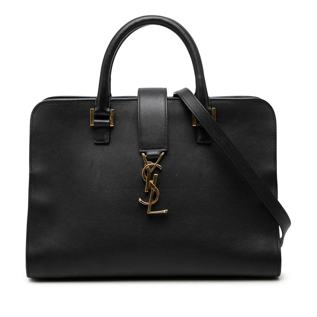 Saint Laurent Small Leather Monogram Cabas Satchel — Black