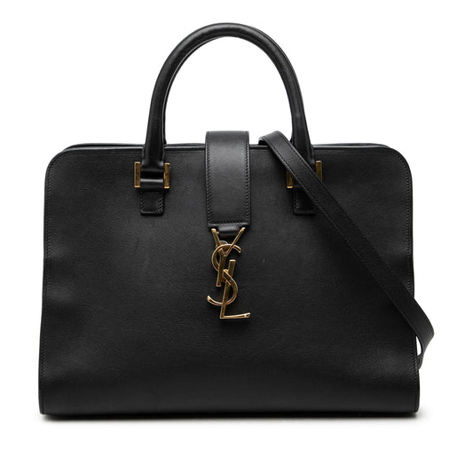 Saint Laurent Small Leather Monogram Cabas Satchel — Black