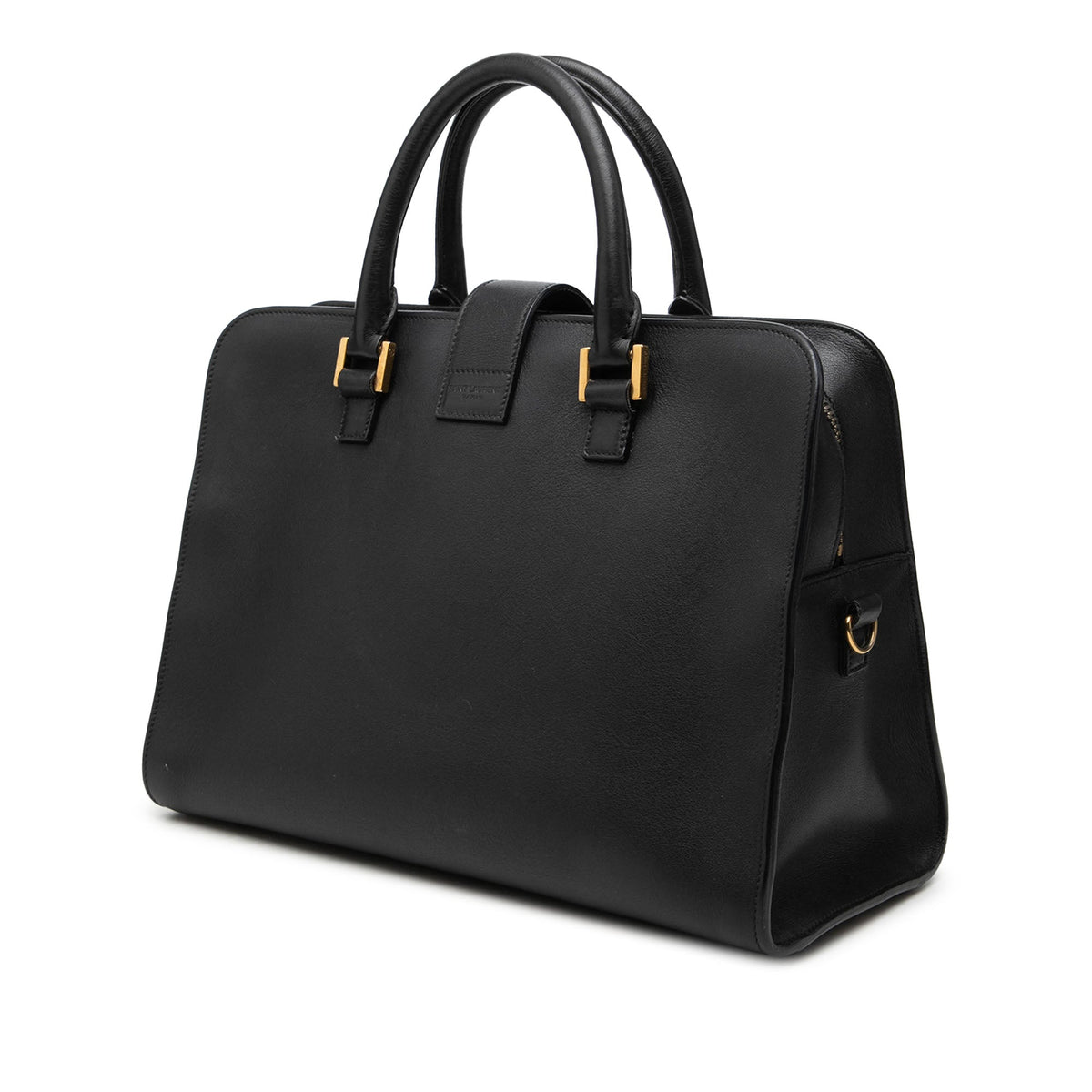 Saint Laurent Small Leather Monogram Cabas Satchel — Black