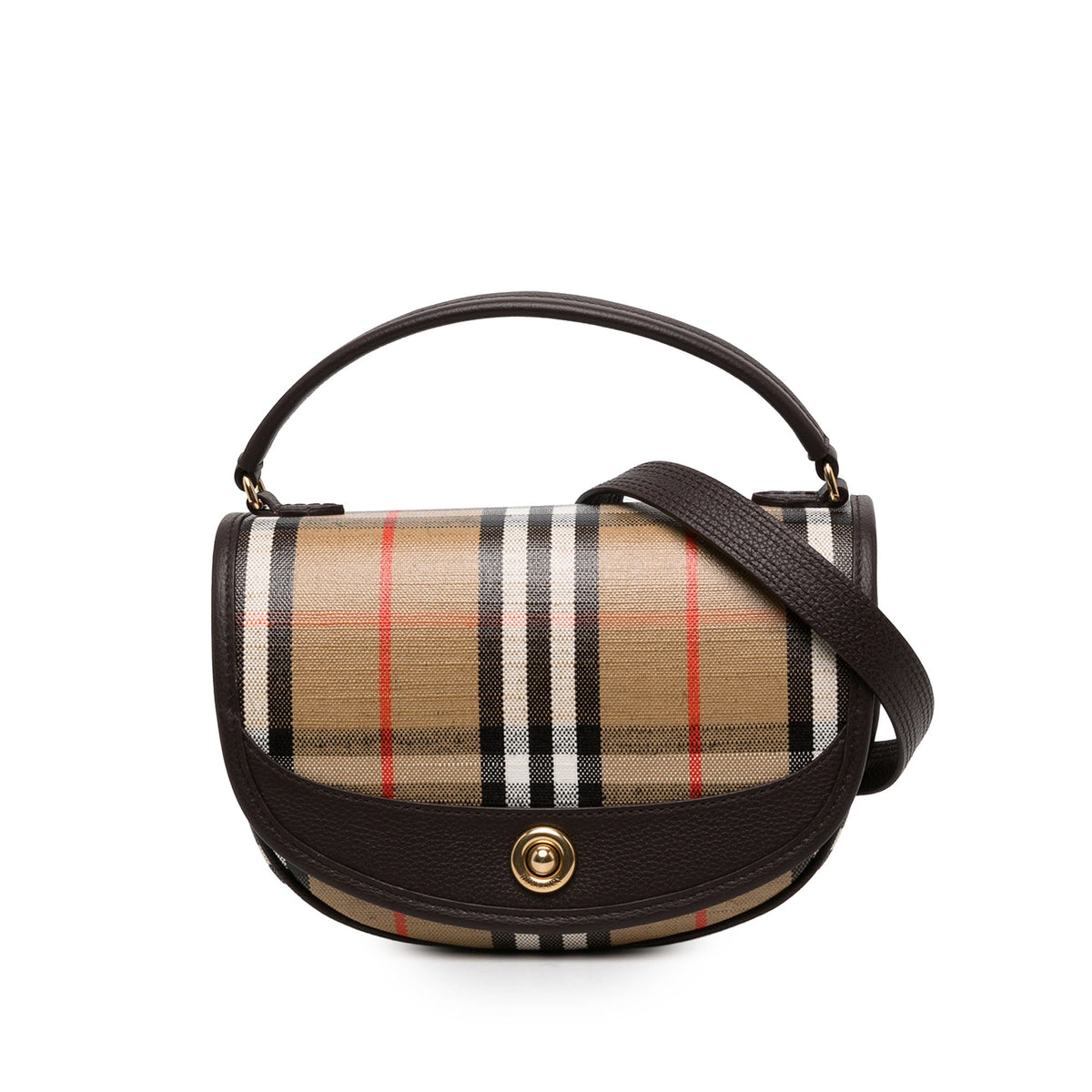 Burberry Leather Trimmed House Check Coated Canvas Highlands Satchel — Beige