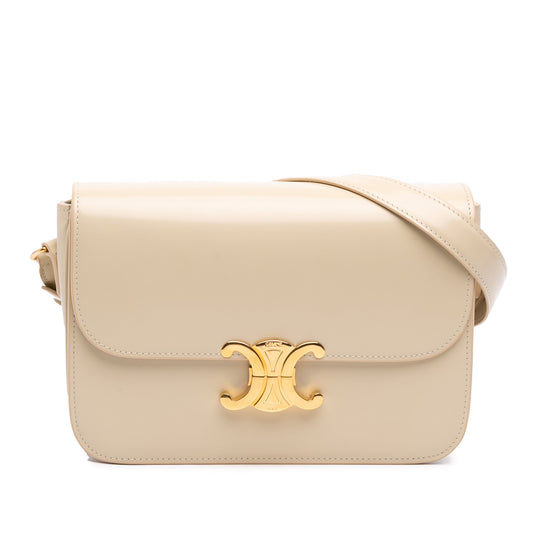 Celine Classique Shiny Calfskin Triomphe Crossbody — Beige