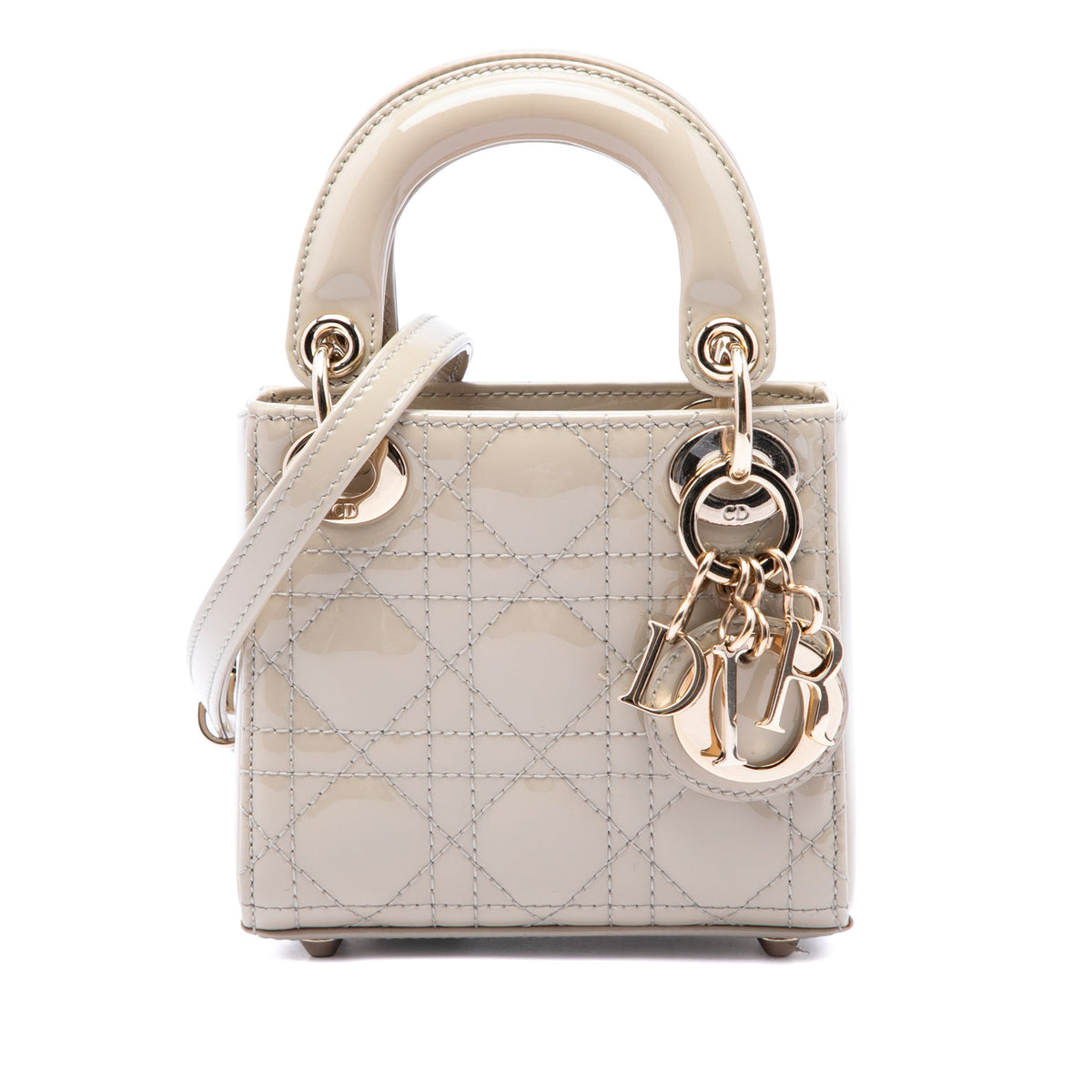 Dior Micro Patent Cannage Lady Dior — Beige