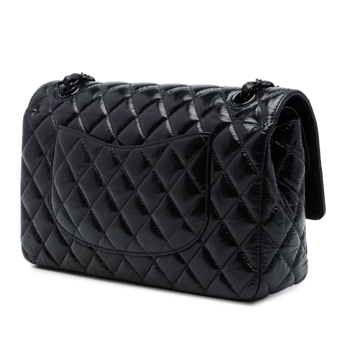 Chanel Medium Classic Shiny Crumpled Calfskin So Black Double Flap