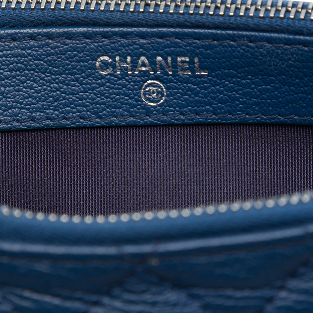 Chanel Quilted Patent Aged Calfskin Gabrielle Double Zip Clutch with Chain — Blue