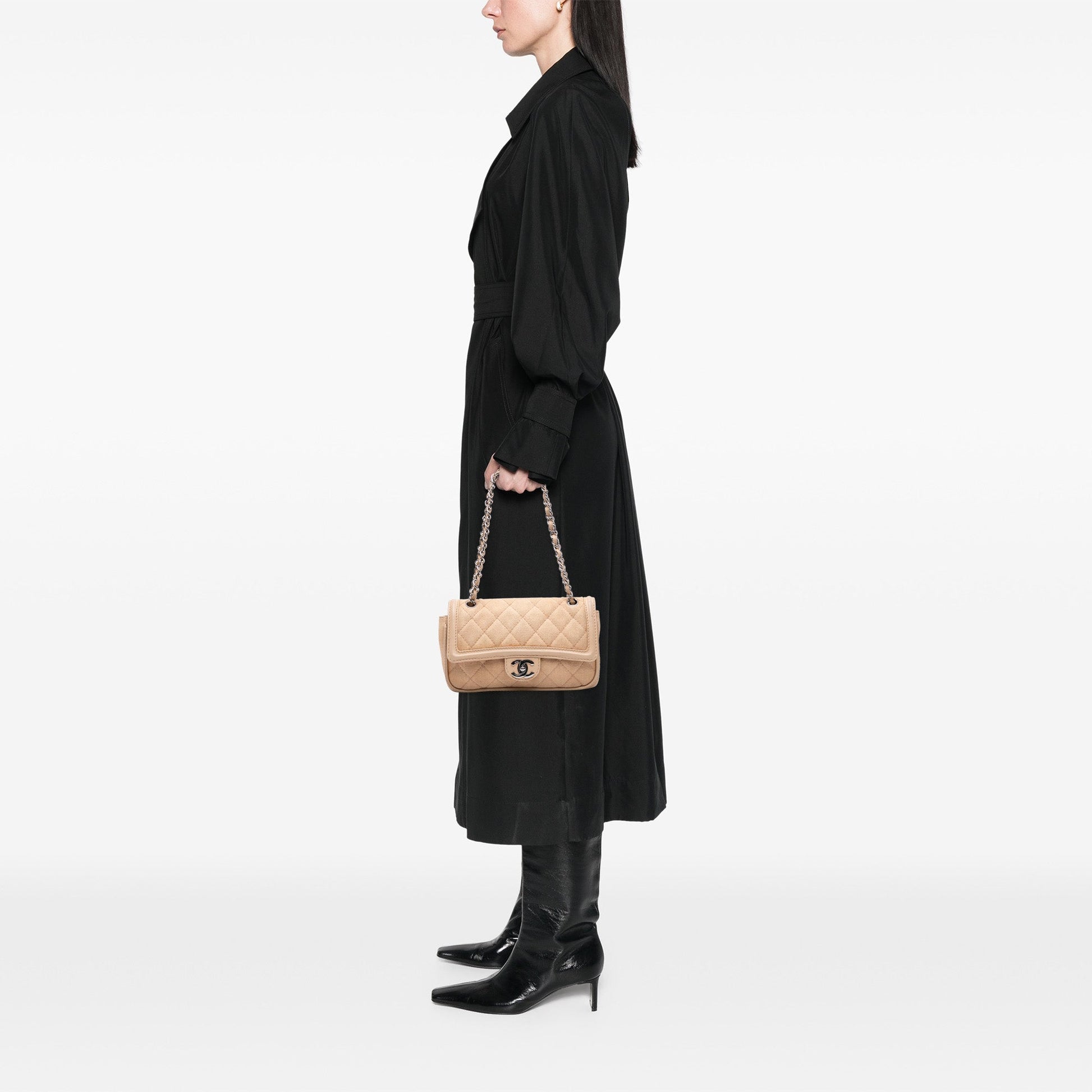 Chanel Medium Classic Canvas Lambskin Trimmed Double Flap