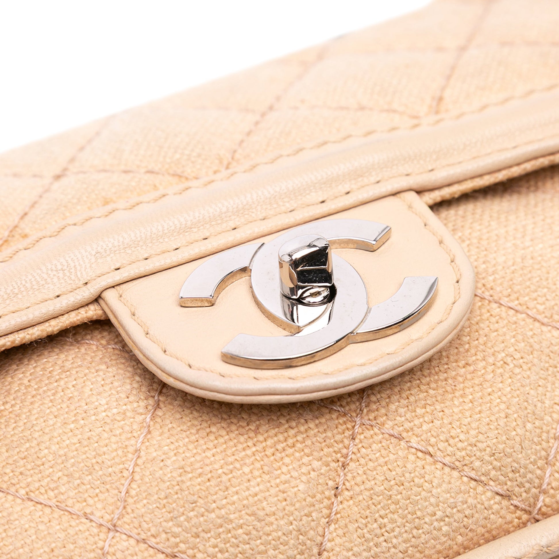 Chanel Medium Classic Canvas Lambskin Trimmed Double Flap