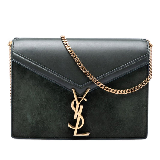Saint Laurent Suede and Calfskin Monogram Cassandra Clasp Bag