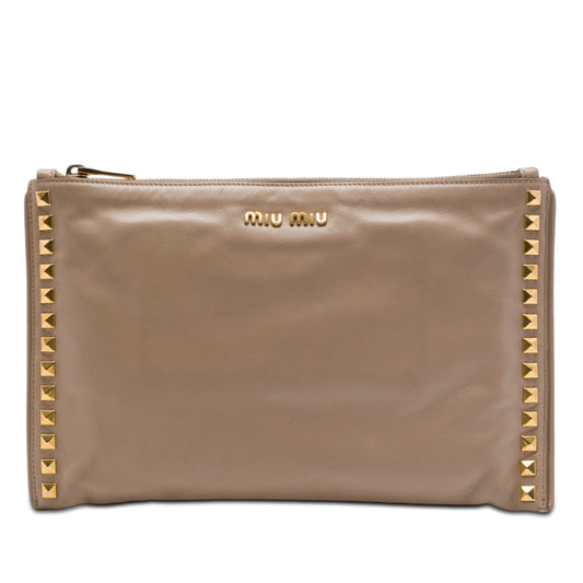 Miu Miu Studded Leather Zip Clutch