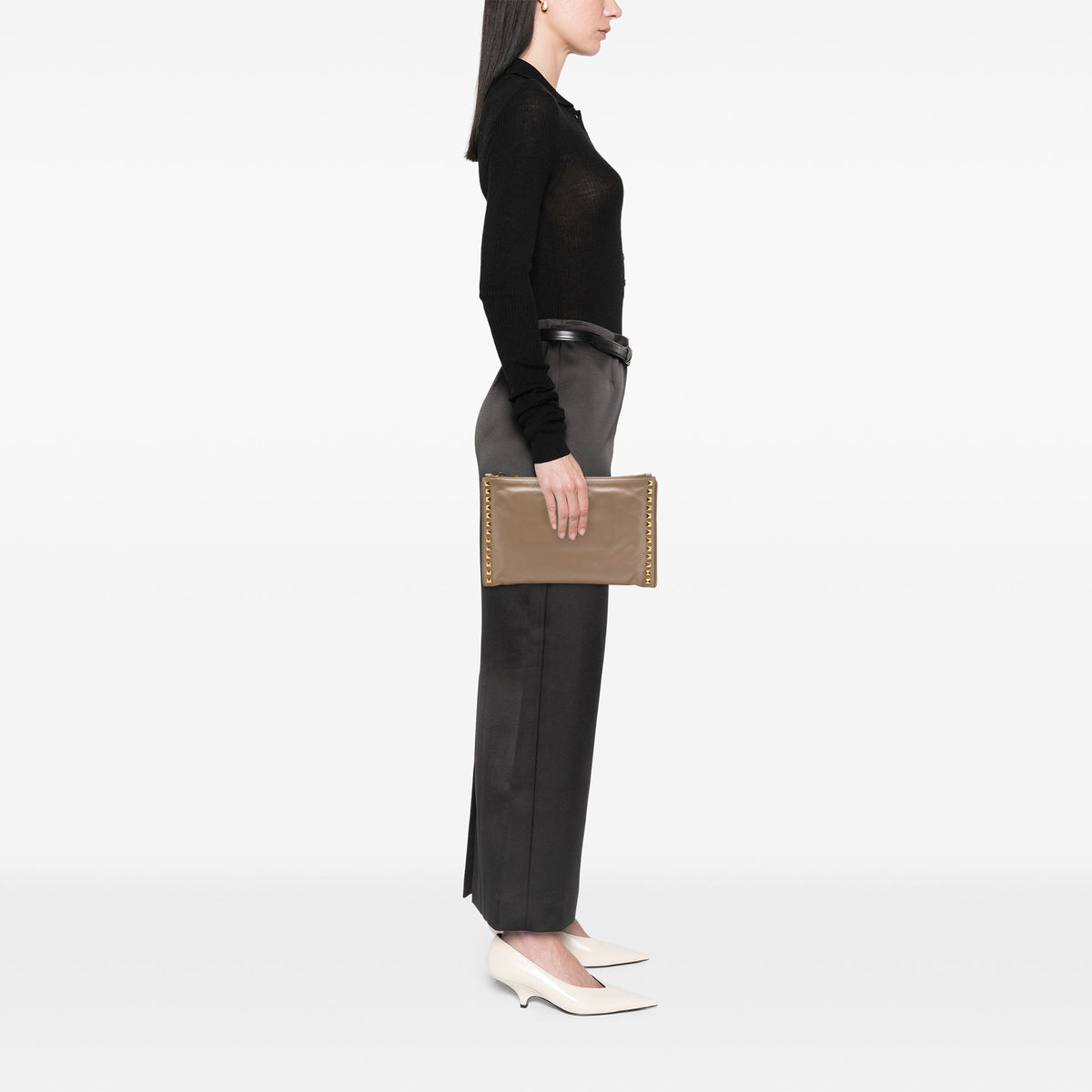 Miu Miu Studded Leather Zip Clutch