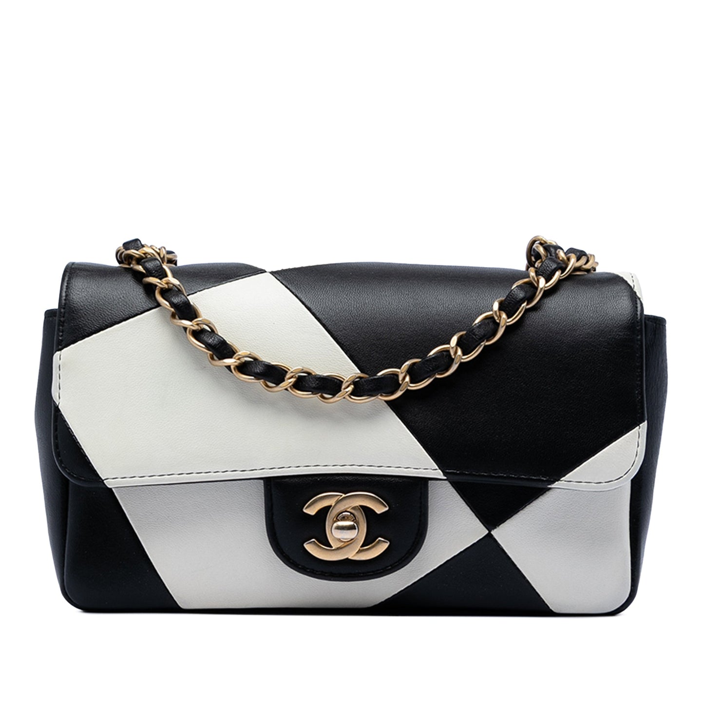 Mini Rectangular Classic Bicolor Quilted Lambskin Geometric Patchwork Single Flap
