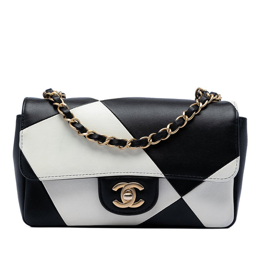 Mini Rectangular Classic Bicolor Quilted Lambskin Geometric Patchwork Single Flap