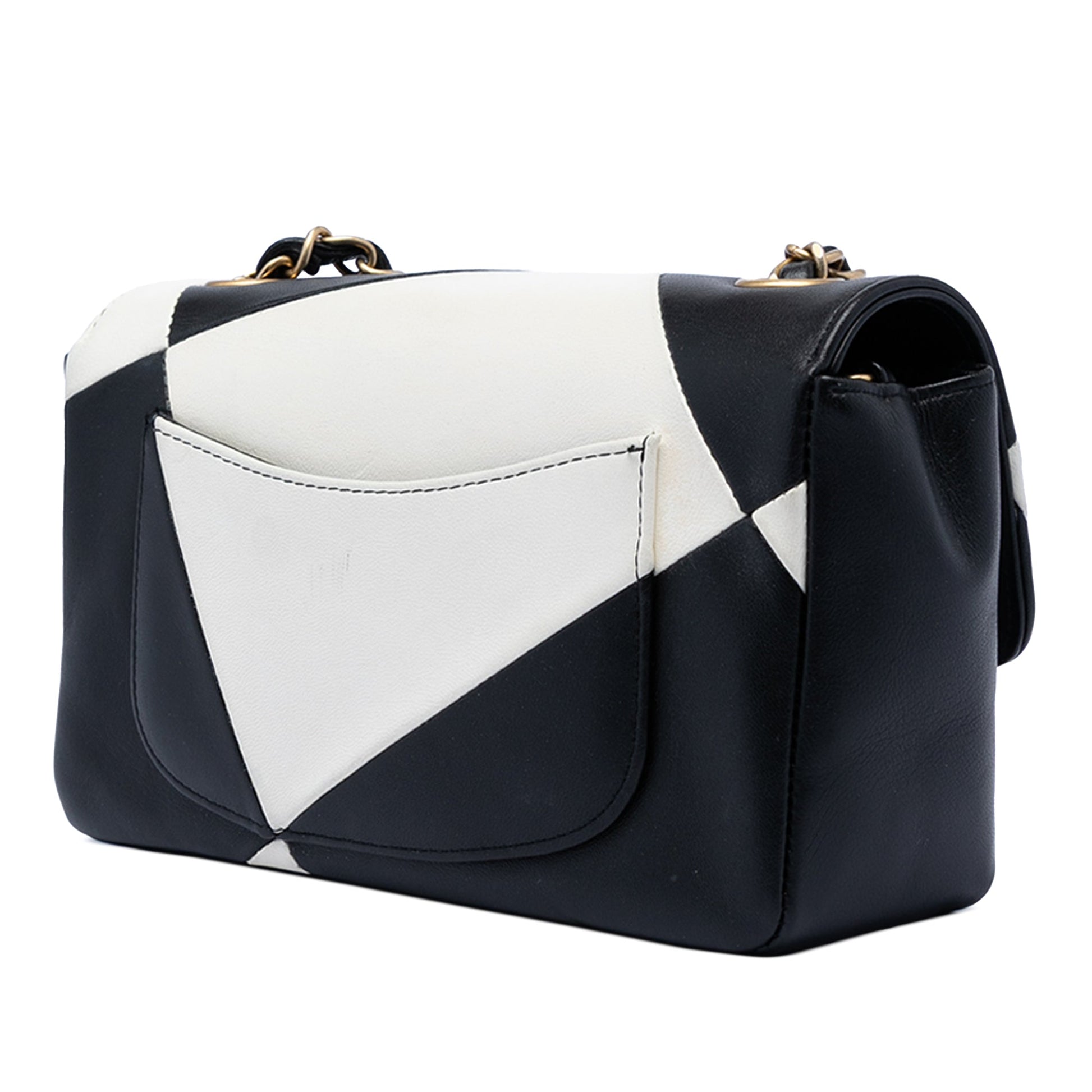 Mini Rectangular Classic Bicolor Quilted Lambskin Geometric Patchwork Single Flap
