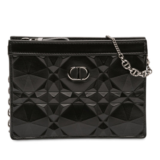 Dior Calfskin Macrocannage Diamond Caro Zipped Pouch With Chain