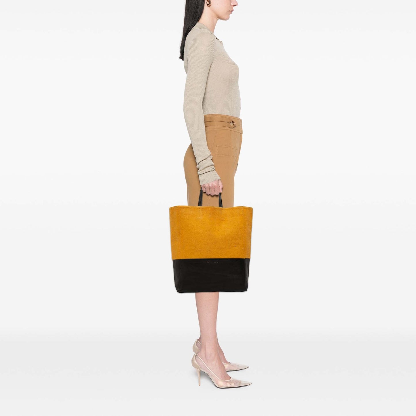 Celine Small Bicolor Suede and Calfskin Vertical Cabas Tote