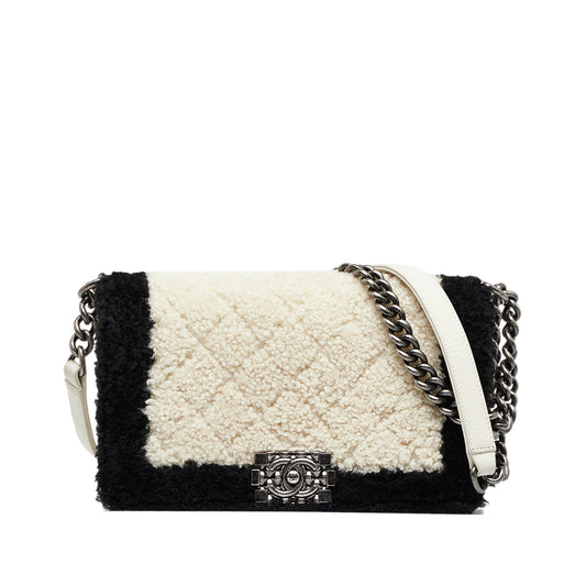 Chanel Old Medium Bicolor Shearling Boy Flap