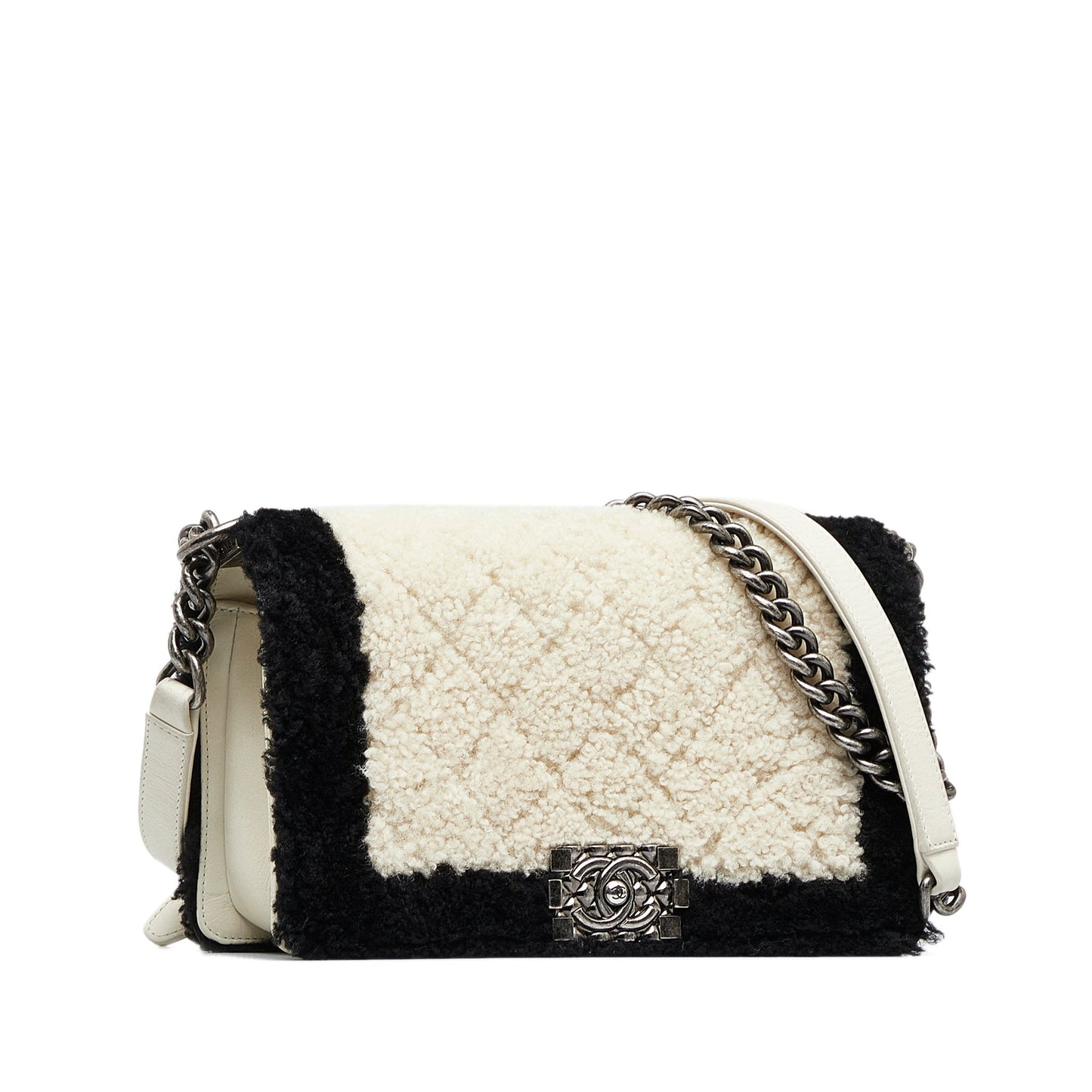 Chanel Old Medium Bicolor Shearling Boy Flap