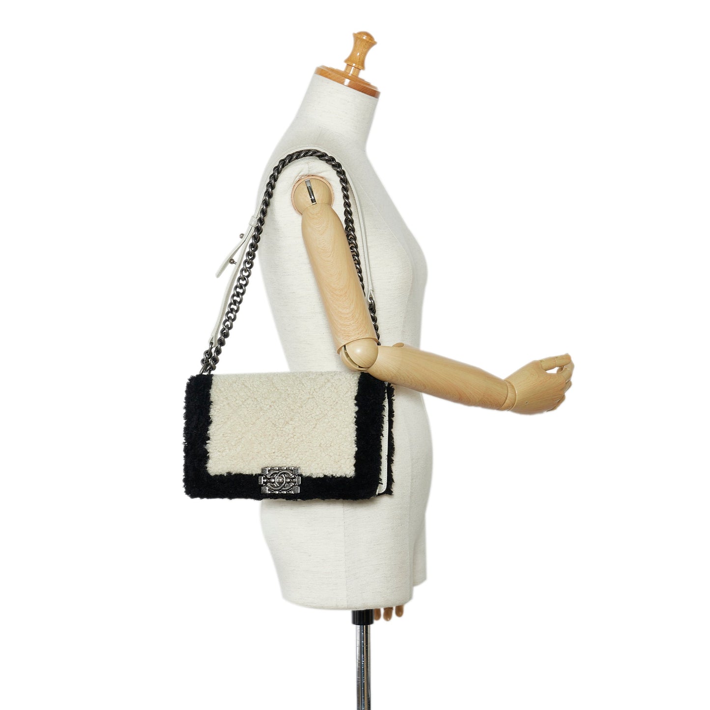 Chanel Old Medium Bicolor Shearling Boy Flap