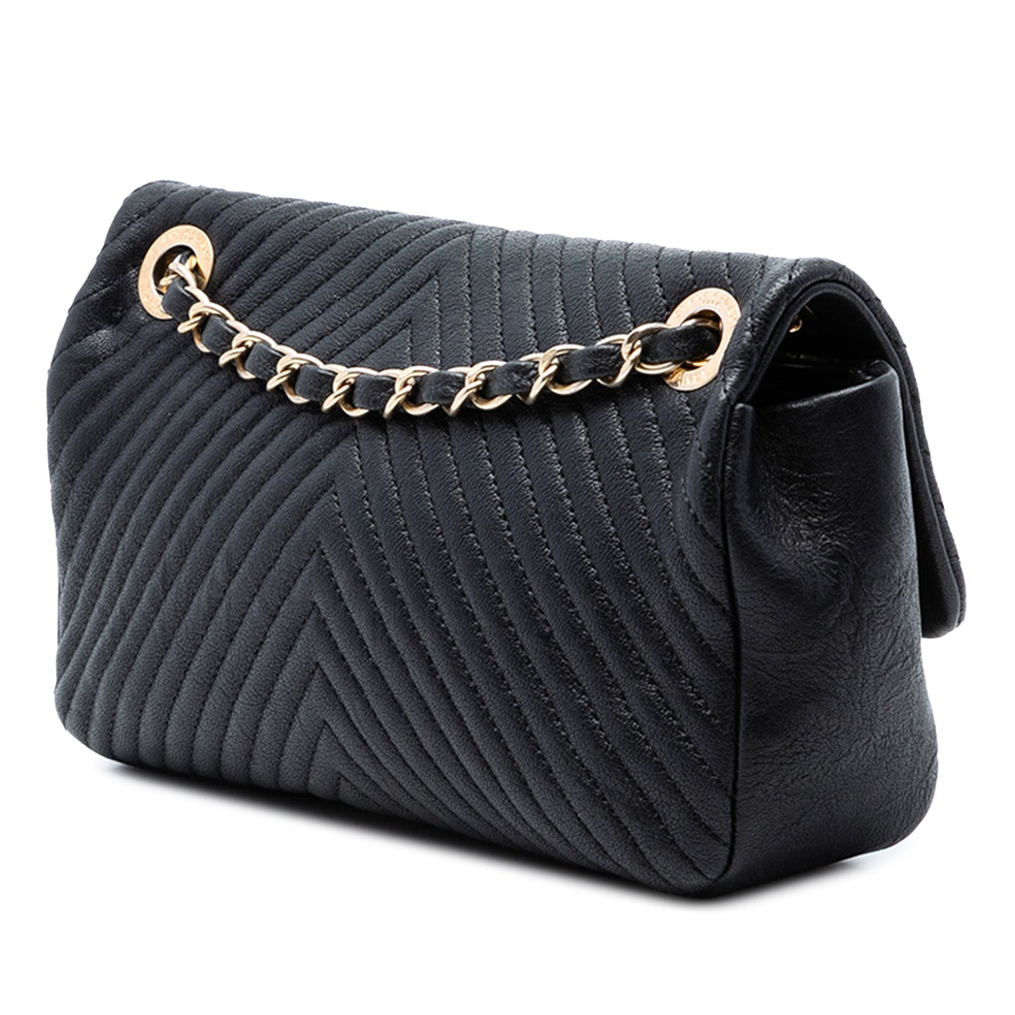 Small Chevron Wrinkled Calfskin Medallion Charm Surpique Flap