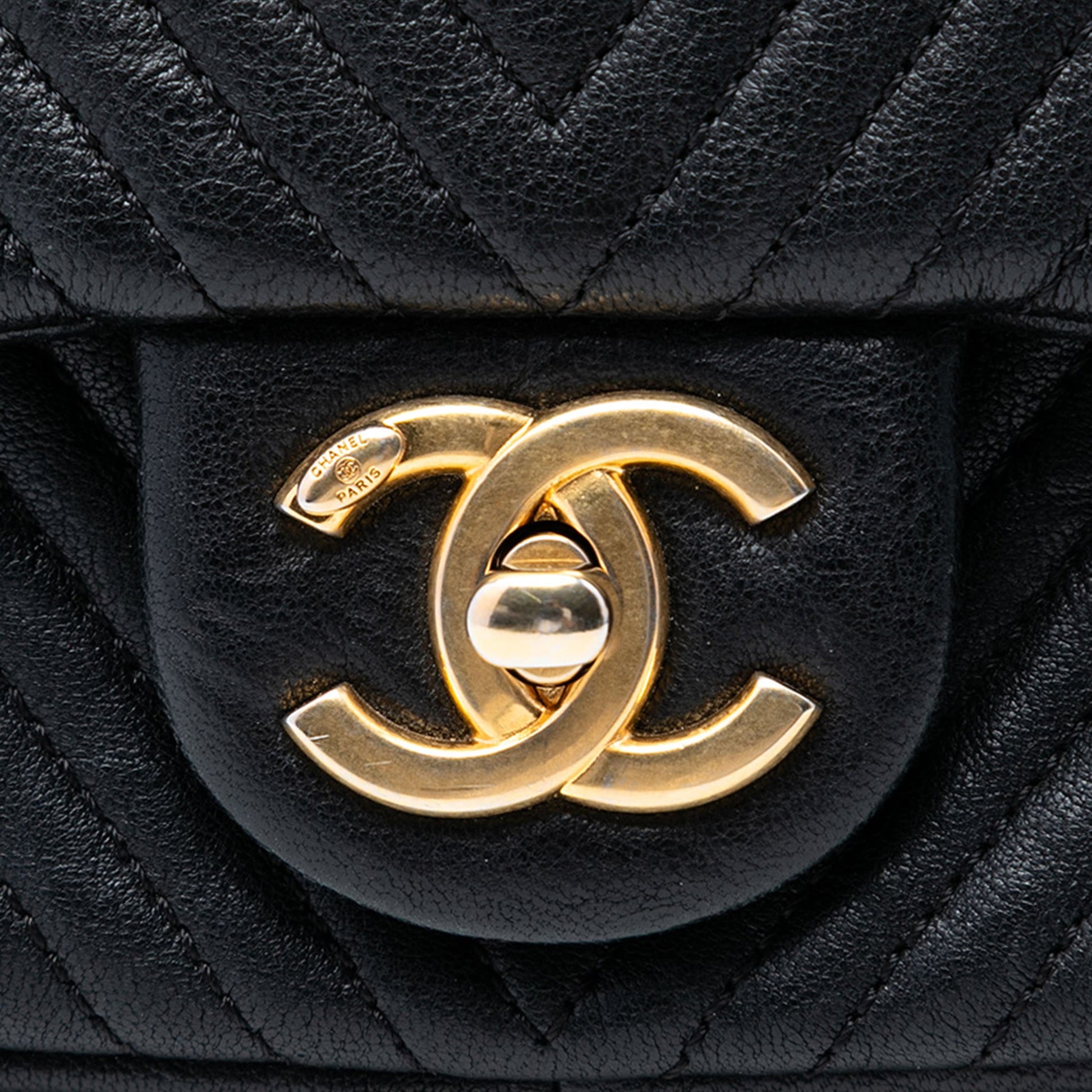 Small Chevron Wrinkled Calfskin Medallion Charm Surpique Flap