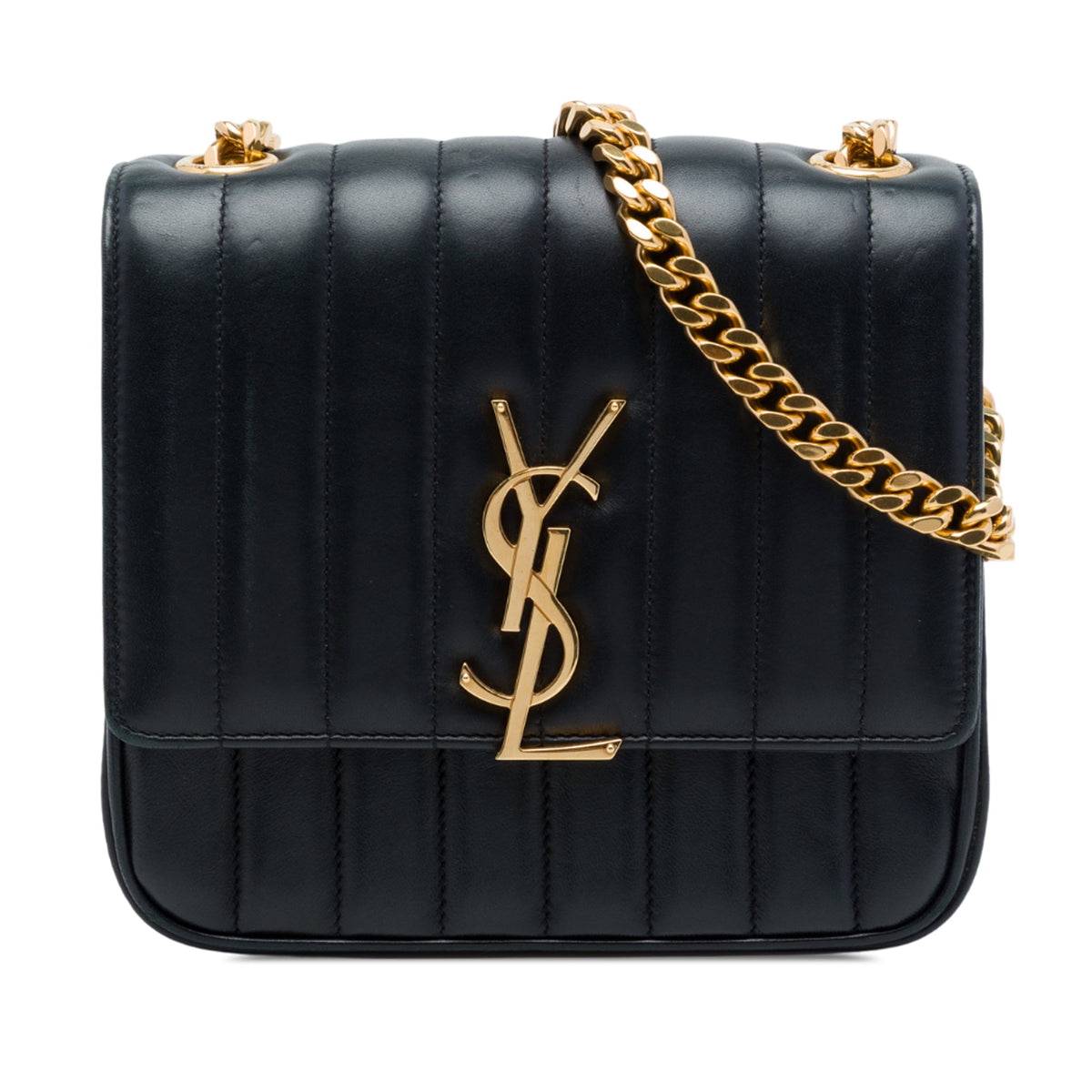 Saint Laurent Medium Lambskin Monogram Vicky Chain Bag — Black