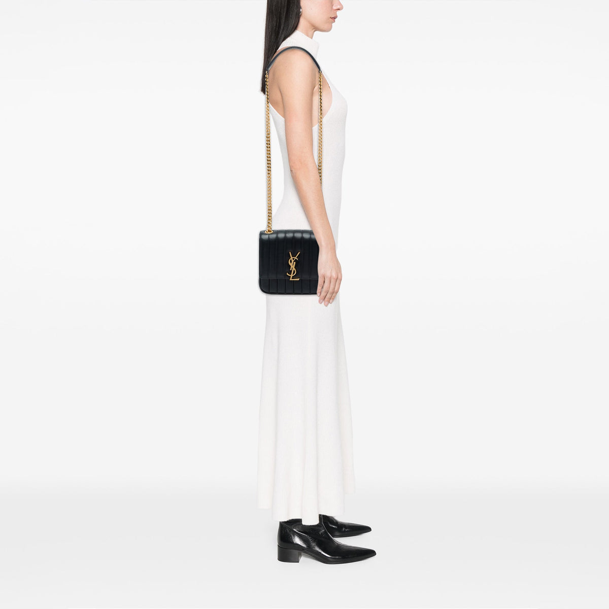 Saint Laurent Medium Lambskin Monogram Vicky Chain Bag — Black