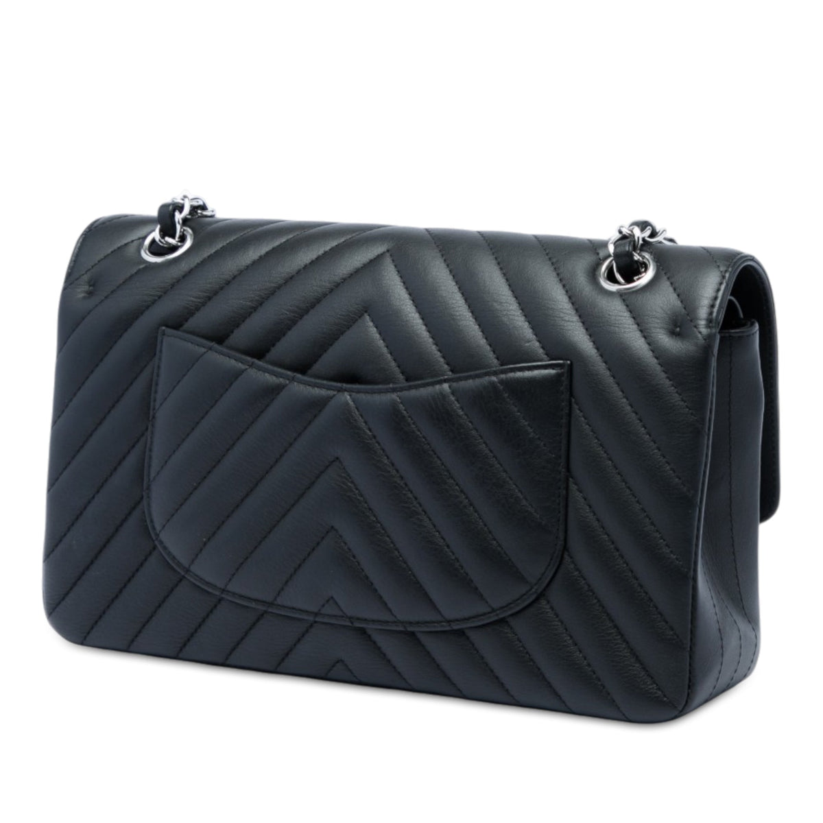 Chanel Medium Classic Chevron Lambskin Double Flap — Black