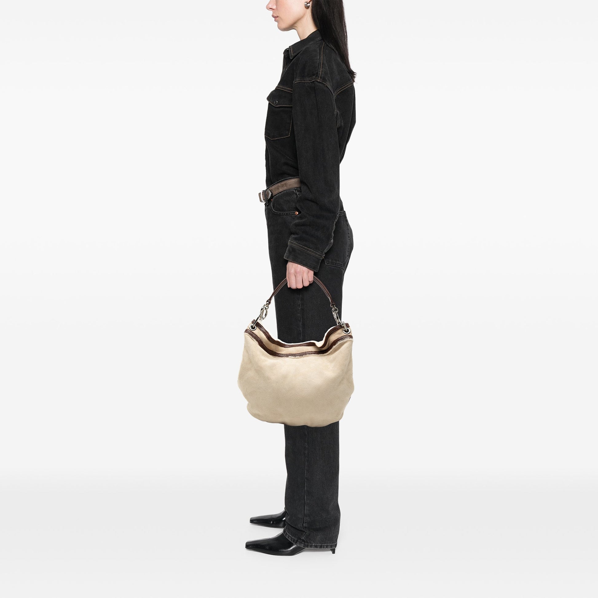 LOEWE Leather Trimmed Suede Hobo