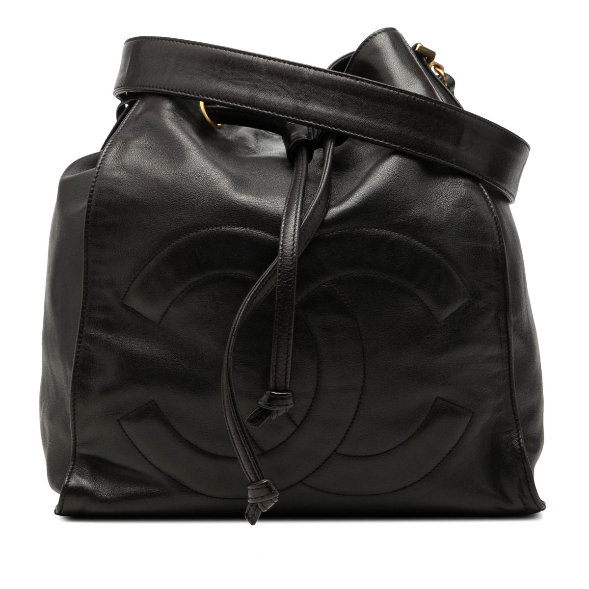 Chanel CC Lambskin Drawstring Bucket Bag — Black
