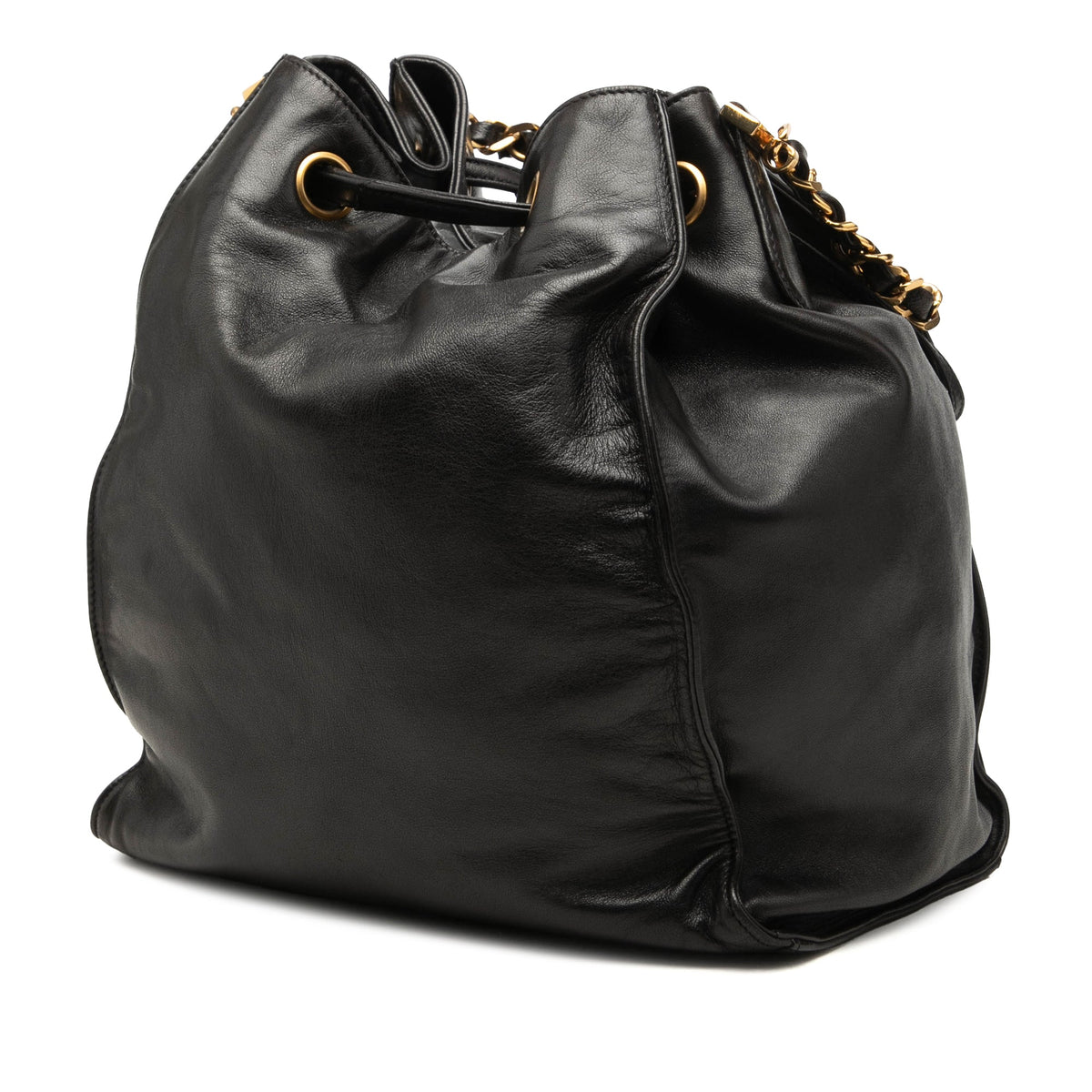 Chanel CC Lambskin Drawstring Bucket Bag — Black