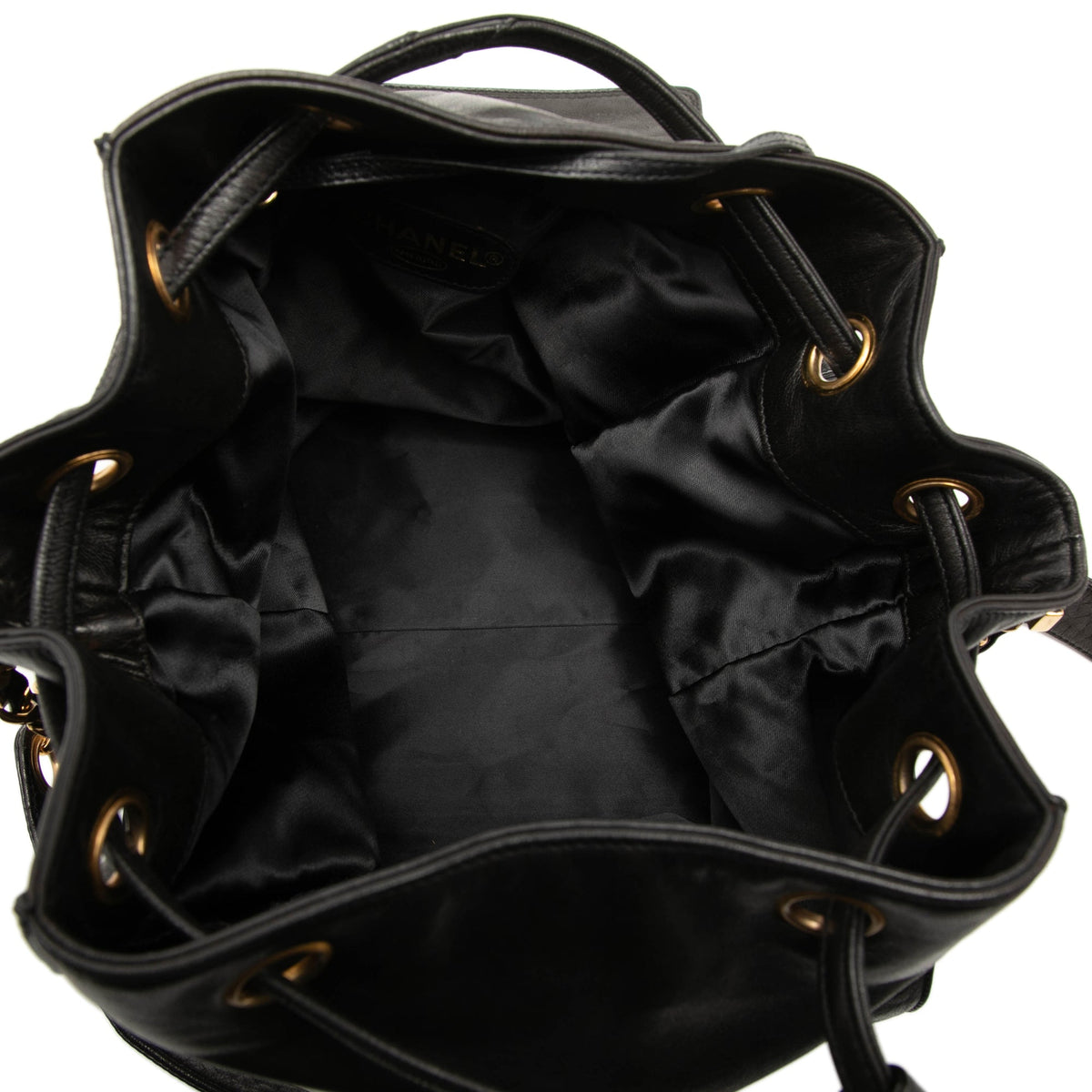 Chanel CC Lambskin Drawstring Bucket Bag — Black