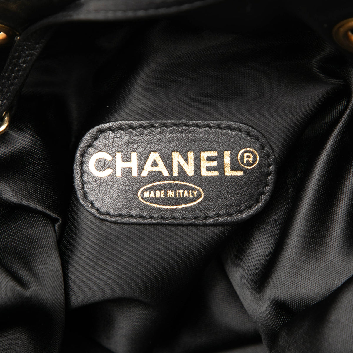 Chanel CC Lambskin Drawstring Bucket Bag — Black