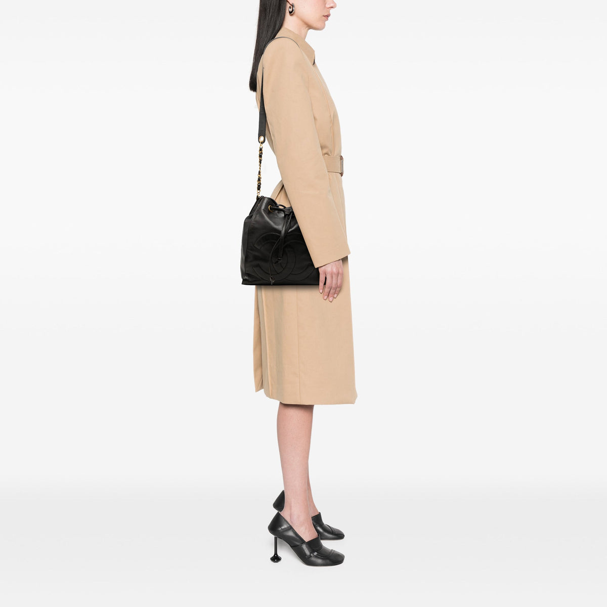 Chanel CC Lambskin Drawstring Bucket Bag — Black