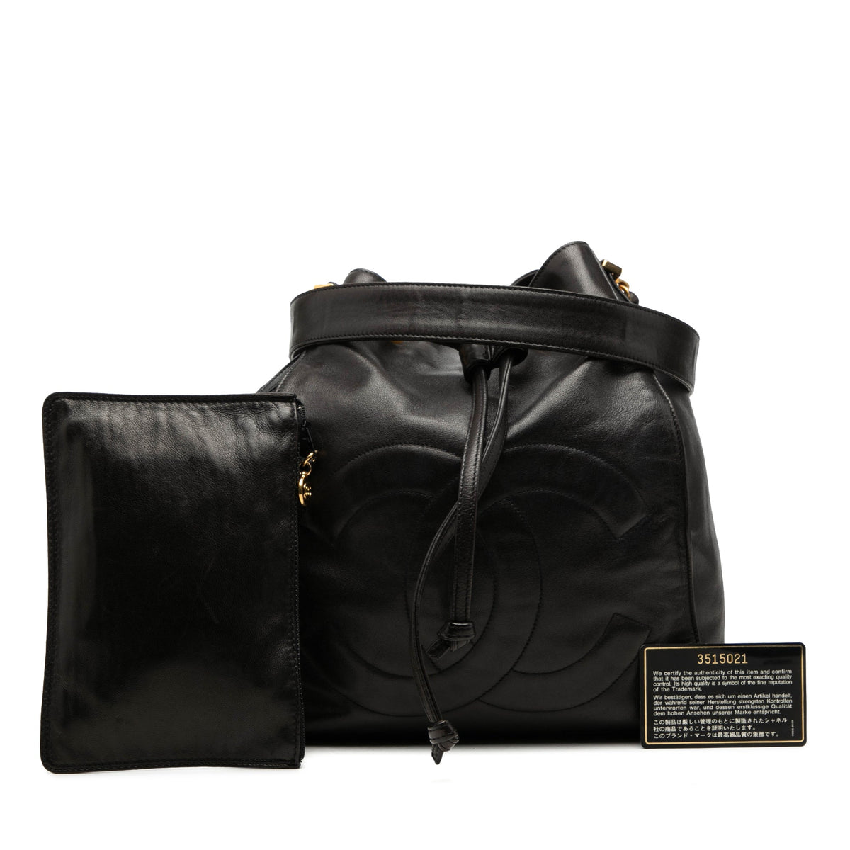 Chanel CC Lambskin Drawstring Bucket Bag — Black