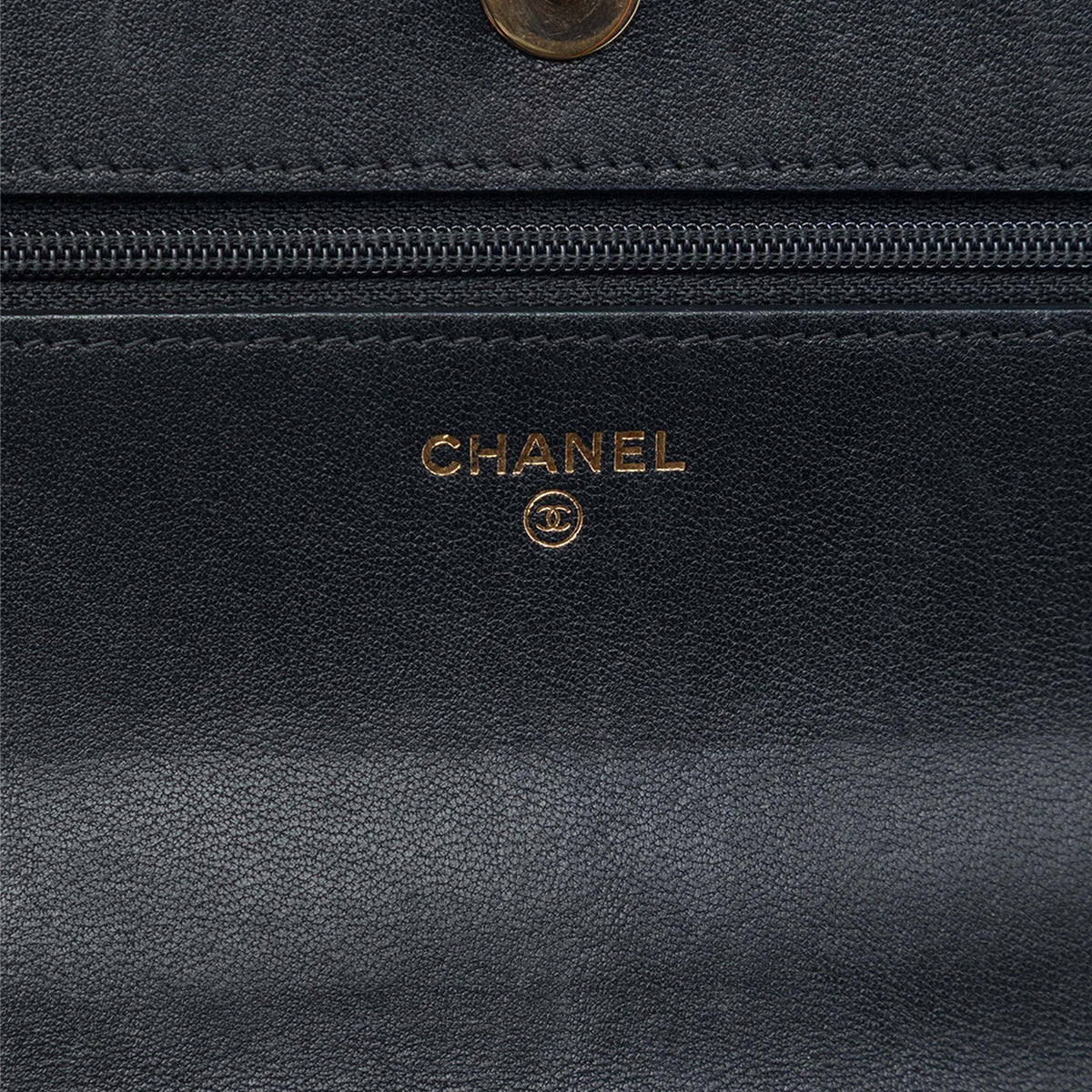 Chanel Chevron Sheepskin Mademoiselle Vintage Wallet on Chain — Black