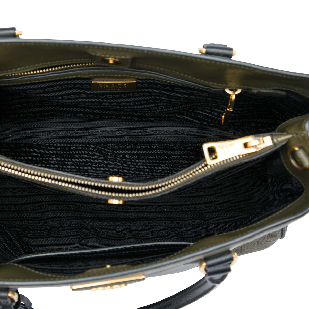 Prada Small Bicolor Saffiano Lux Gardeners Tote — Green