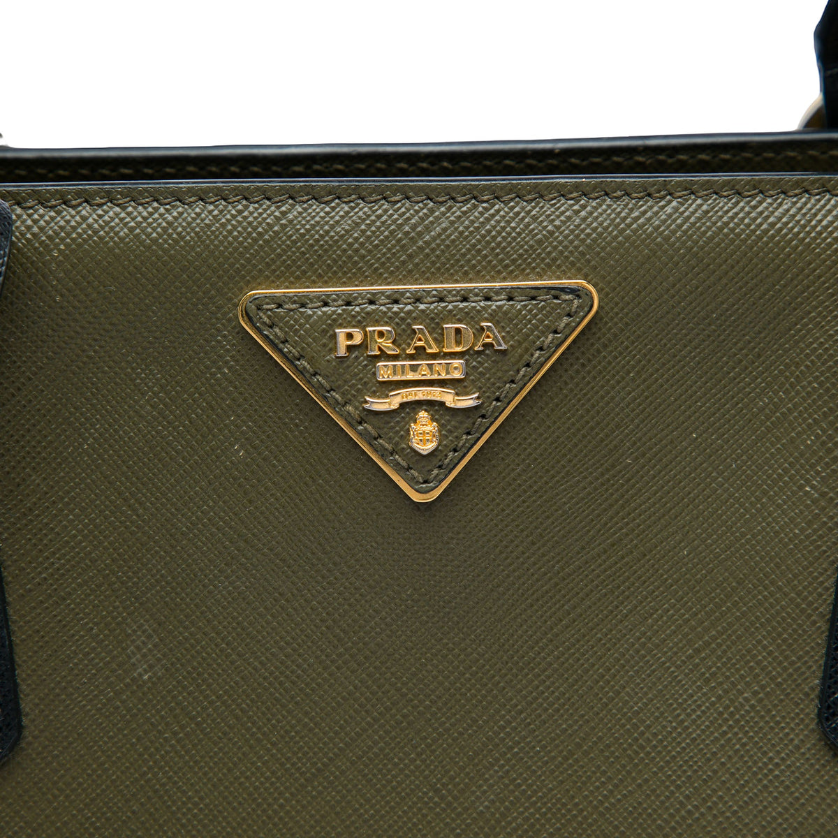 Prada Small Bicolor Saffiano Lux Gardeners Tote — Green