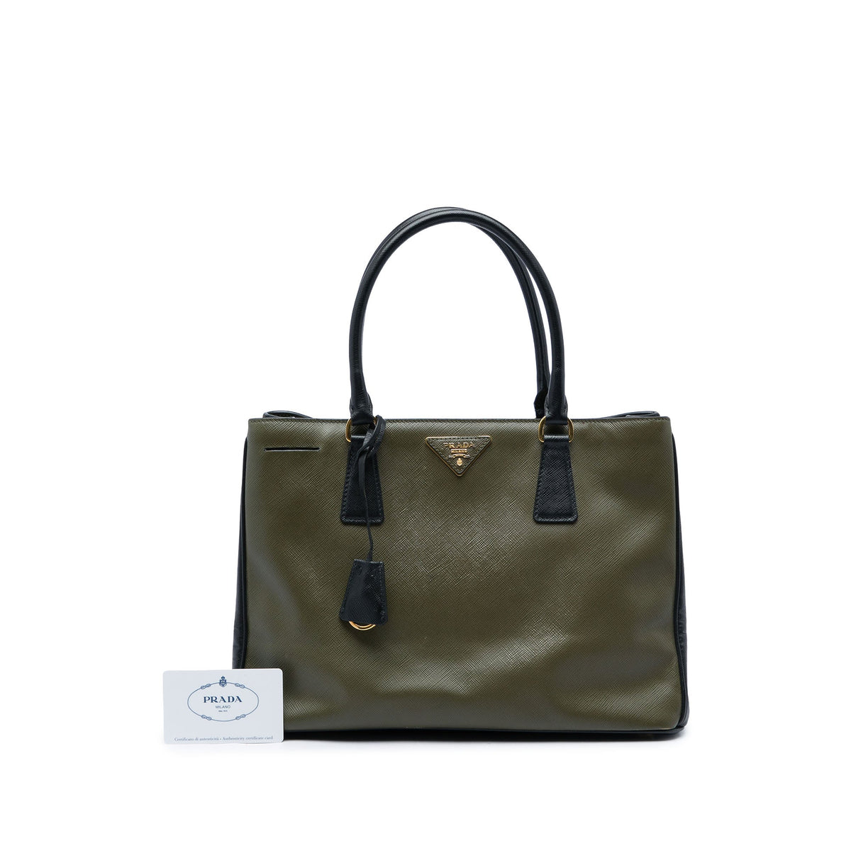 Prada Small Bicolor Saffiano Lux Gardeners Tote — Green