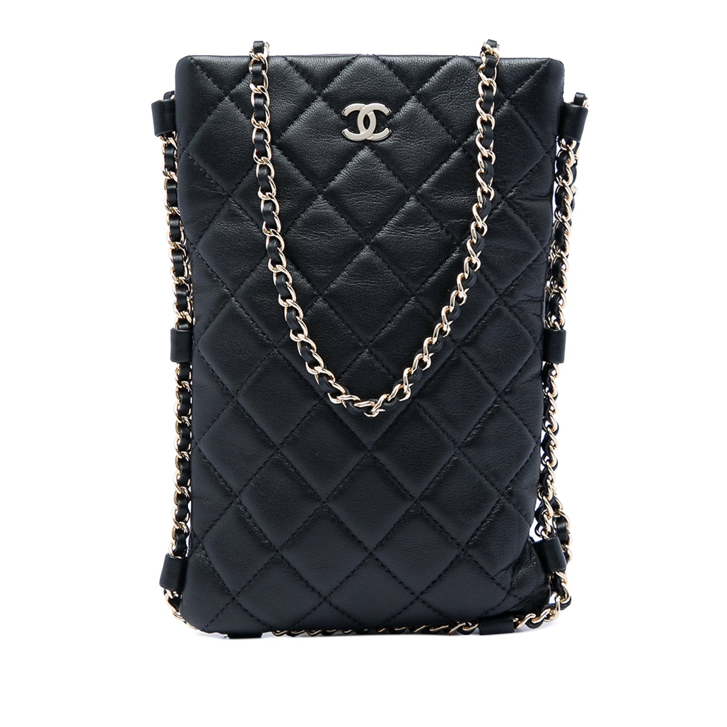 Chanel CC Quilted Lambskin Chain Around Phone Holder Crossbody