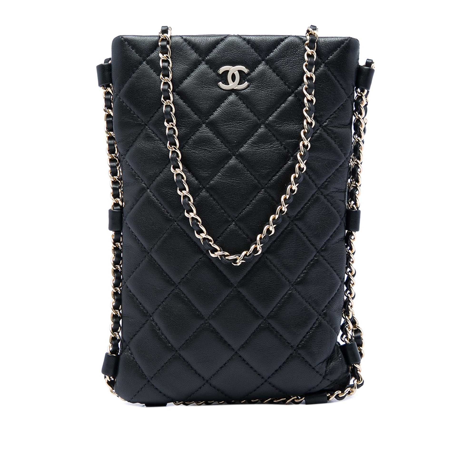Chanel CC Quilted Lambskin Chain Around Phone Holder Crossbody