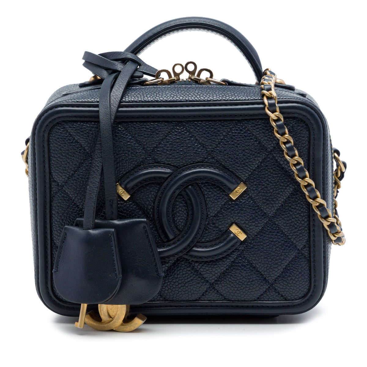 Chanel Small Caviar CC Filigree Vanity Case — Blue