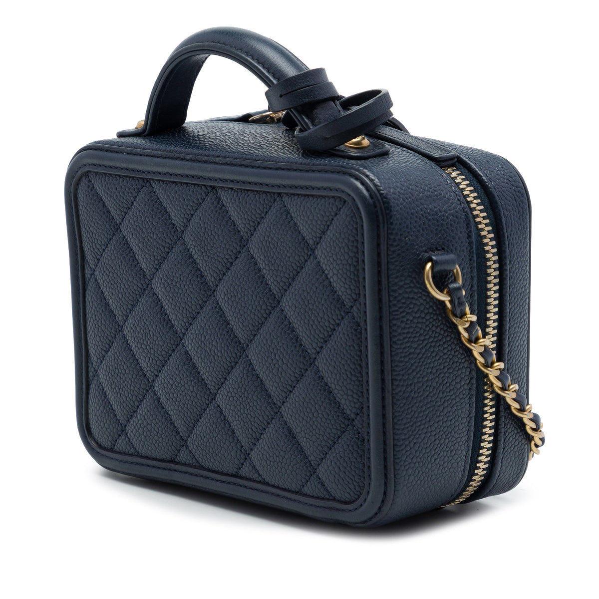 Chanel Small Caviar CC Filigree Vanity Case — Blue