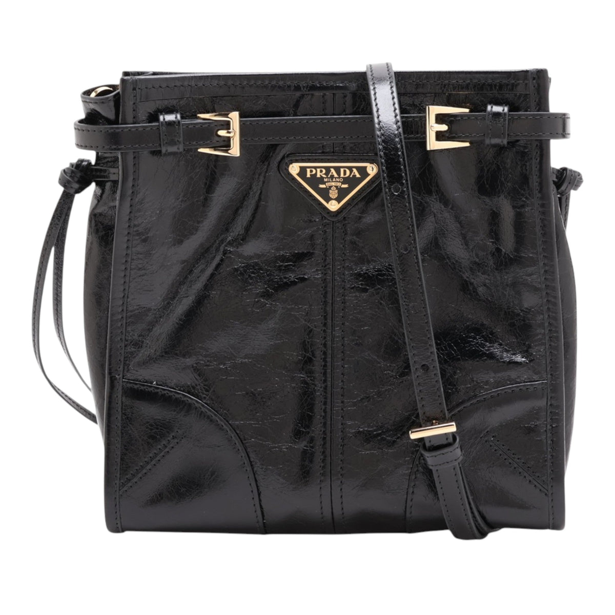 Prada Crinkled Calfskin Crossbody — Black
