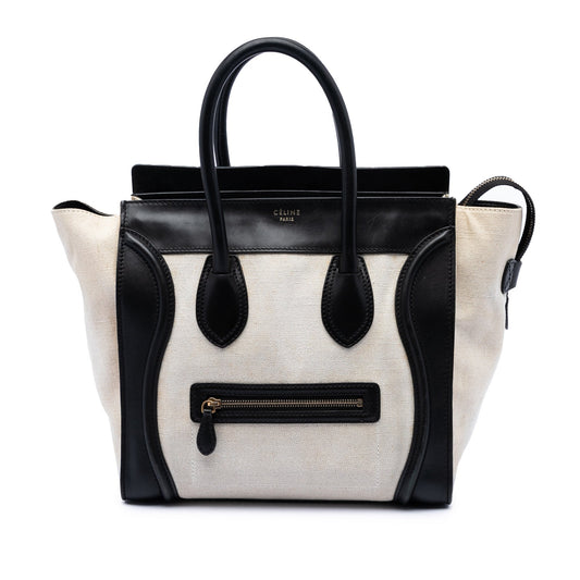 Celine Mini Bicolor Canvas and Leather Luggage Tote