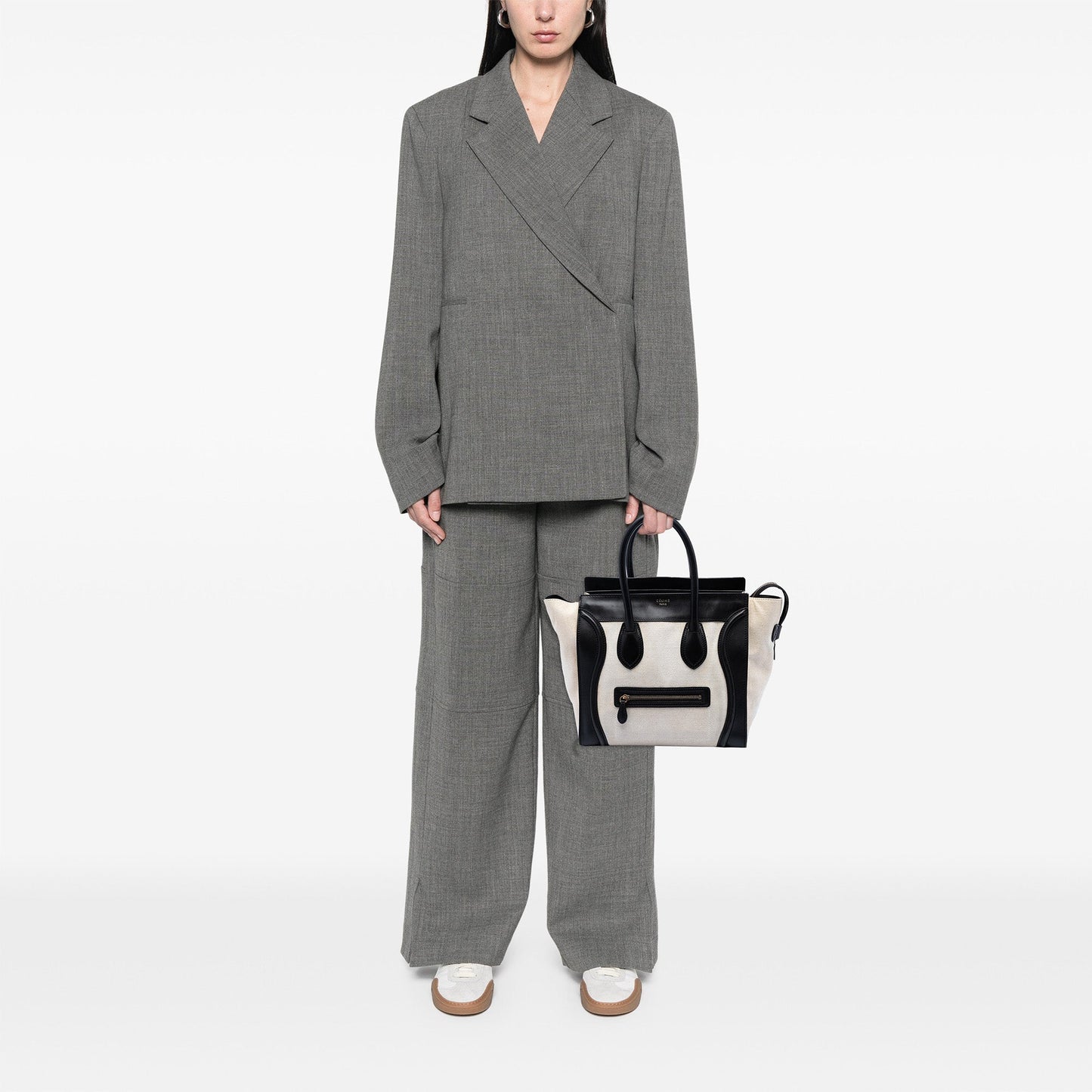 Celine Mini Bicolor Canvas and Leather Luggage Tote
