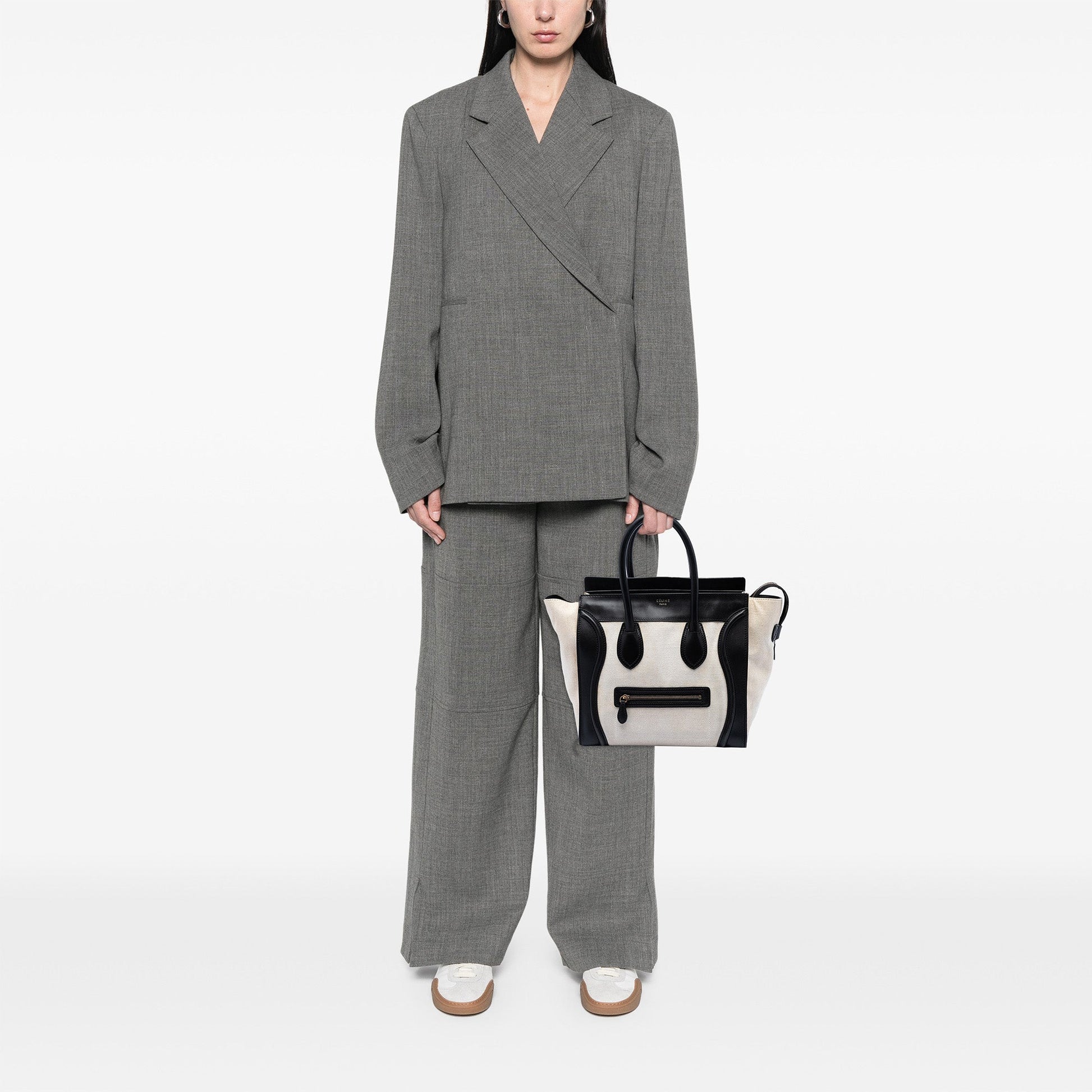 Celine Mini Bicolor Canvas and Leather Luggage Tote